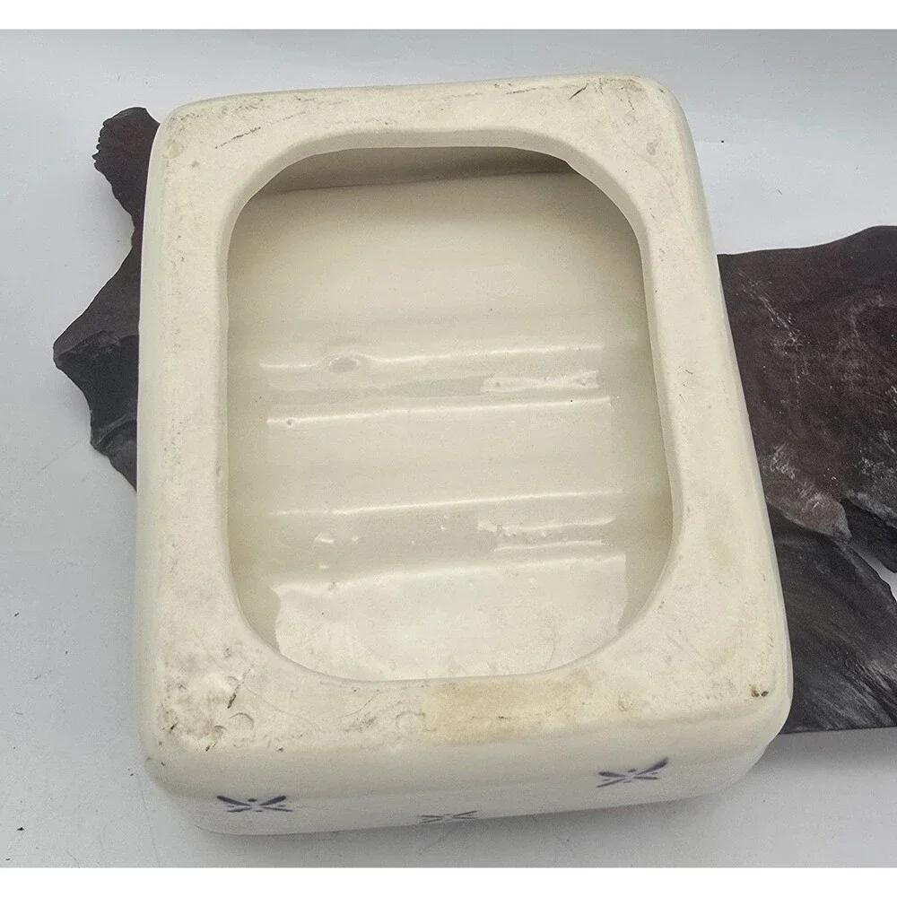 Vintage Blue & White Chunky Ceramic Soap Dish ~ Farmhouse Cottage